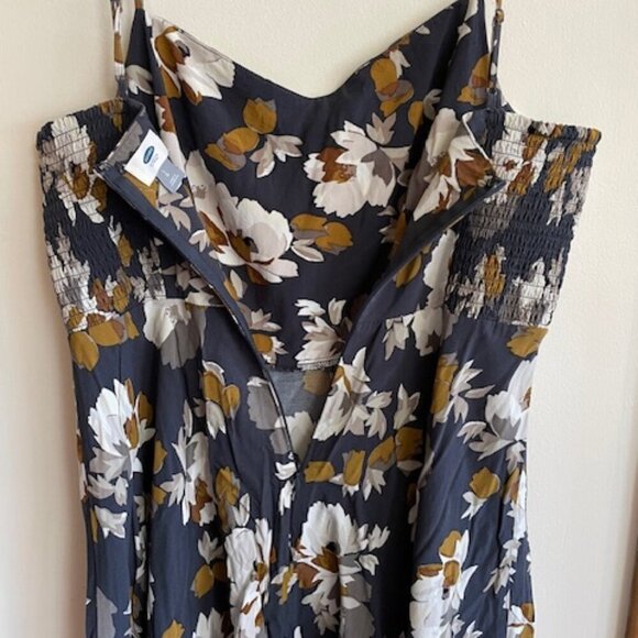 OLD NAVY Woven Cami Grey Floral Defined Waist Spaghetti Strap Dress L - Picture 12 of 16